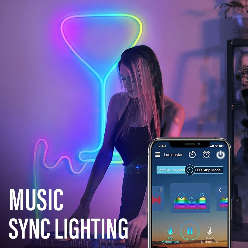 RGBIC WiFi Neon Rope Light - Customizable LED Light Bar with App Control, Music Sync, and TV Backlight for Living Room and Bedroom Decor