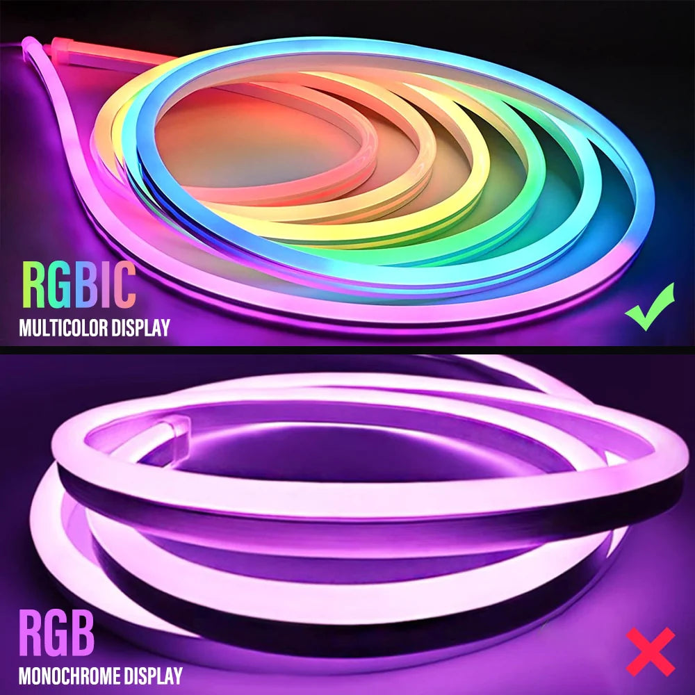 RGBIC WiFi Neon Rope Light - Customizable LED Light Bar with App Control, Music Sync, and TV Backlight for Living Room and Bedroom Decor