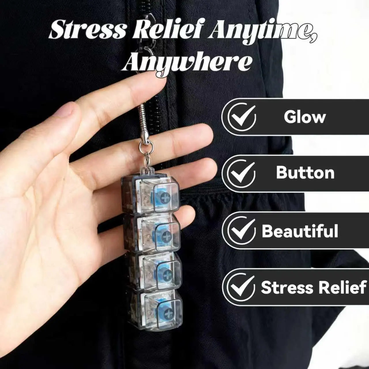 2-Pack LED Keyboard Fidget Keychain - 4-in-1 Stress Relief Clicker Toy for Anxiety Management and Sensory Decompression for All Ages