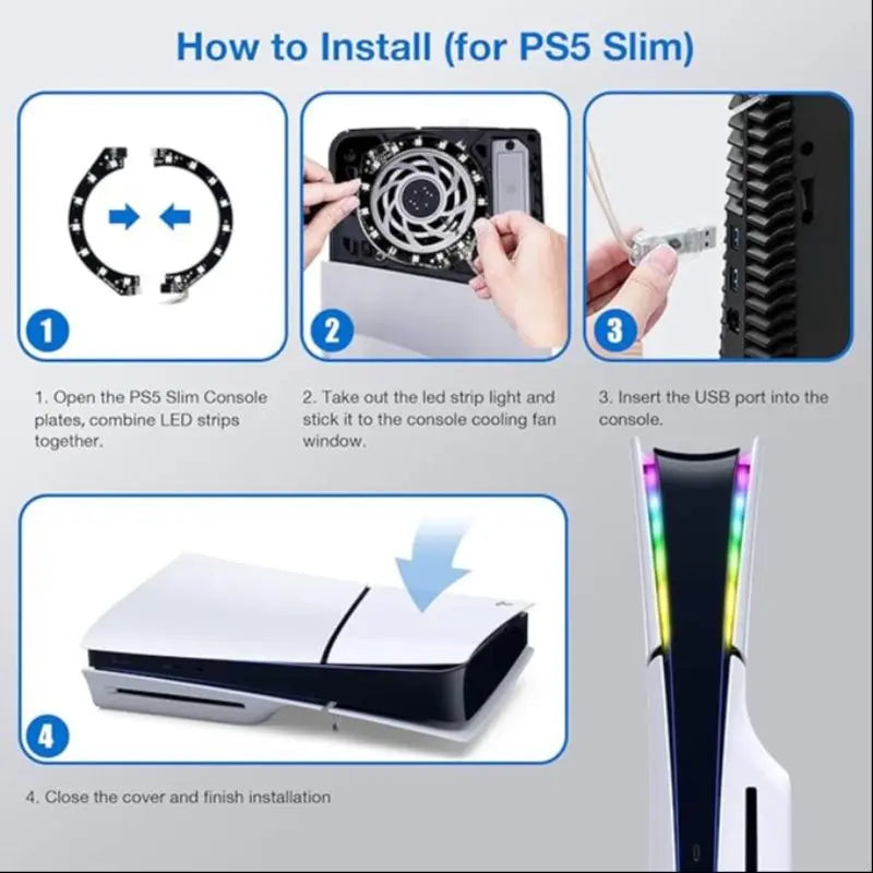 RGB LED Light Strip Kit for PS5/PS5 Slim Console - USB-Powered Decorative Lighting with Remote Control - Ideal Gift for Men and Boyfriends