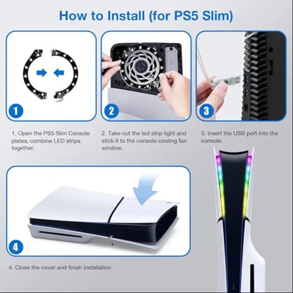 RGB LED Light Strip Kit for PS5/PS5 Slim Console - USB-Powered Decorative Lighting with Remote Control - Ideal Gift for Men and Boyfriends