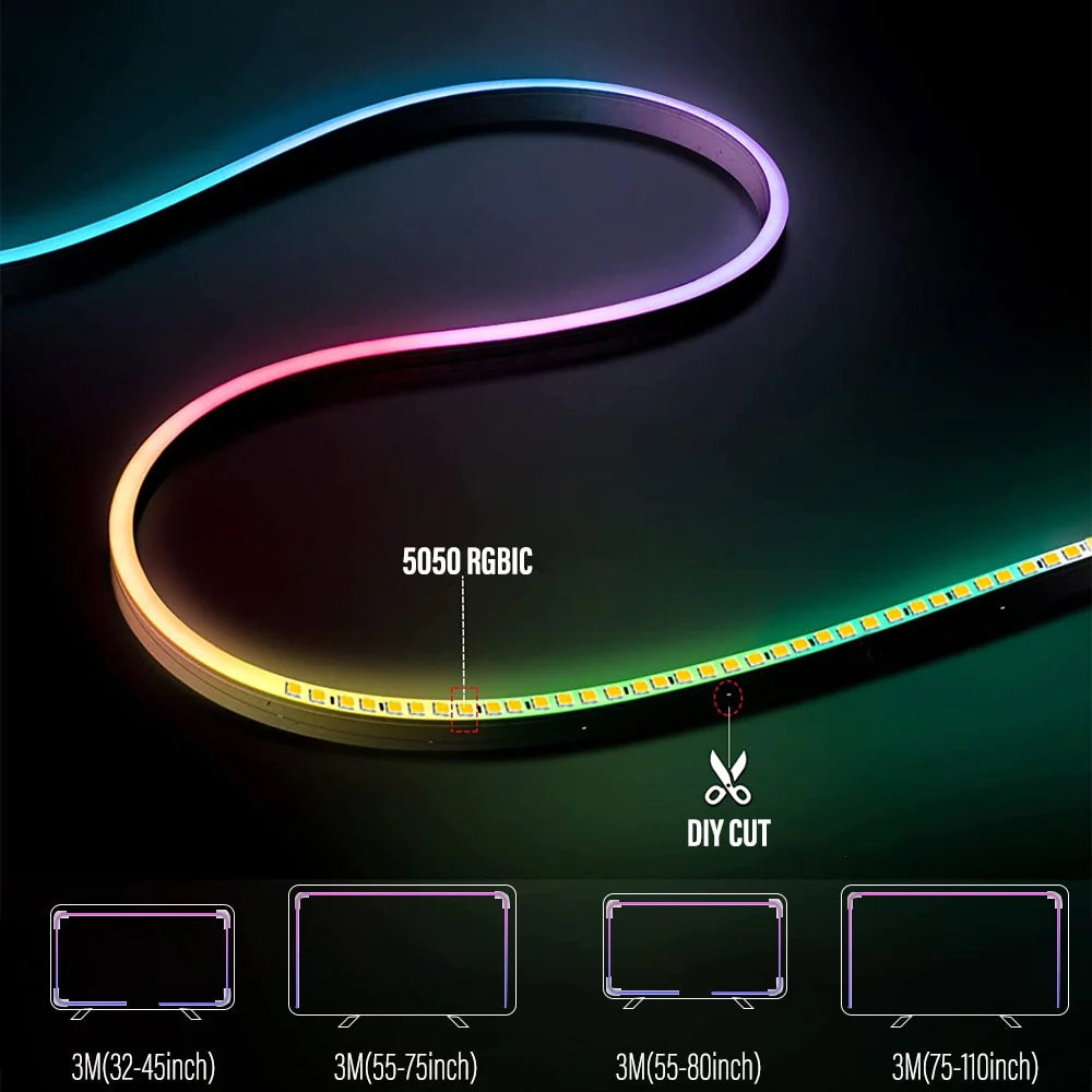 RGBIC WiFi Neon Rope Light - Customizable LED Light Bar with App Control, Music Sync, and TV Backlight for Living Room and Bedroom Decor