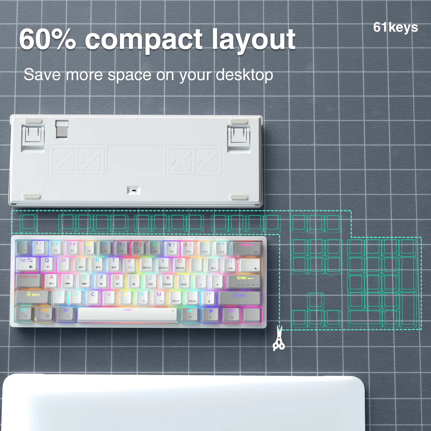 Solakka SK961 Wireless Mechanical Keyboard - 60% Compact Design, Triple Connectivity, RGB Backlighting, Programmable Features for Gaming and Office Use, Ideal Birthday Gift