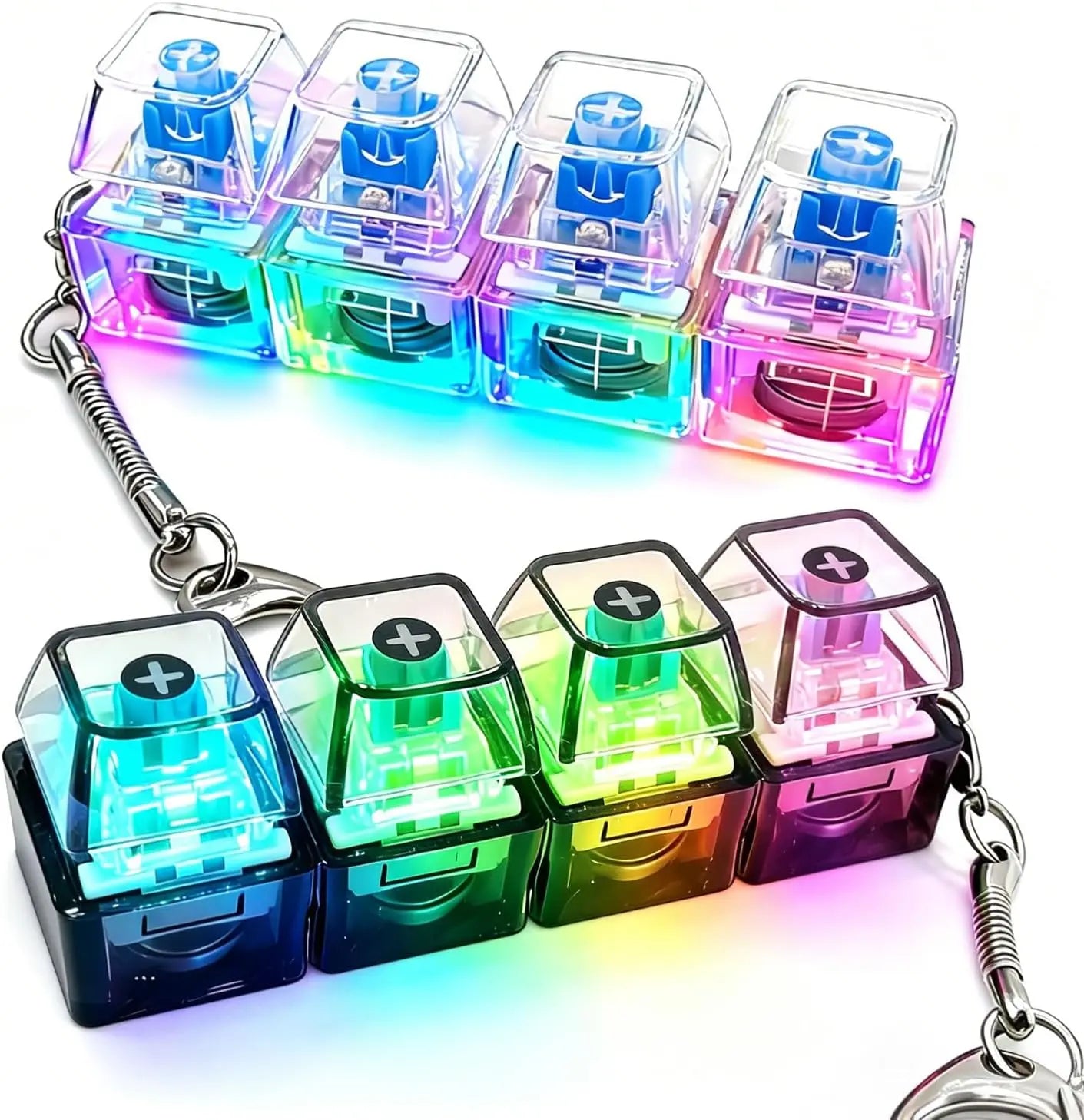 2-Pack LED Keyboard Fidget Keychain - 4-in-1 Stress Relief Clicker Toy for Anxiety Management and Sensory Decompression for All Ages