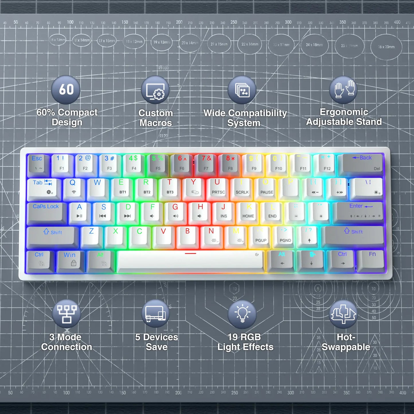 Solakka SK961 Wireless Mechanical Keyboard - 60% Compact Design, Triple Connectivity, RGB Backlighting, Programmable Features for Gaming and Office Use, Ideal Birthday Gift
