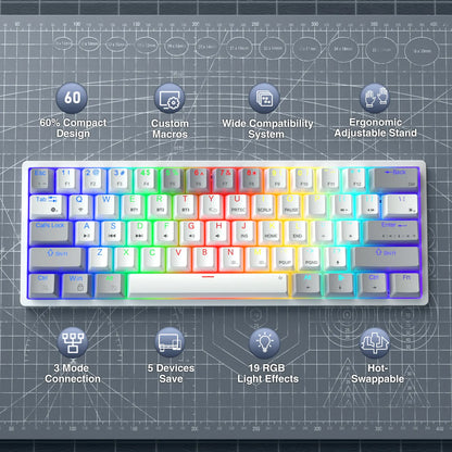 Solakka SK961 Wireless Mechanical Keyboard - 60% Compact Design, Triple Connectivity, RGB Backlighting, Programmable Features for Gaming and Office Use, Ideal Birthday Gift