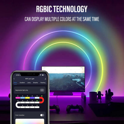 RGBIC WiFi Neon Rope Light - Customizable LED Light Bar with App Control, Music Sync, and TV Backlight for Living Room and Bedroom Decor