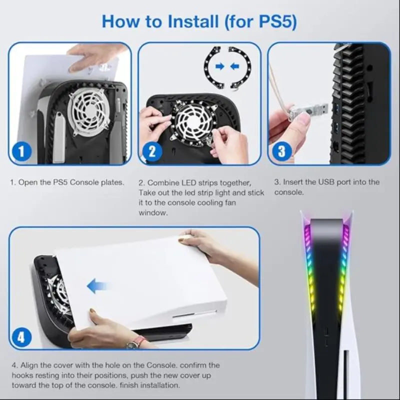 RGB LED Light Strip Kit for PS5/PS5 Slim Console - USB-Powered Decorative Lighting with Remote Control - Ideal Gift for Men and Boyfriends