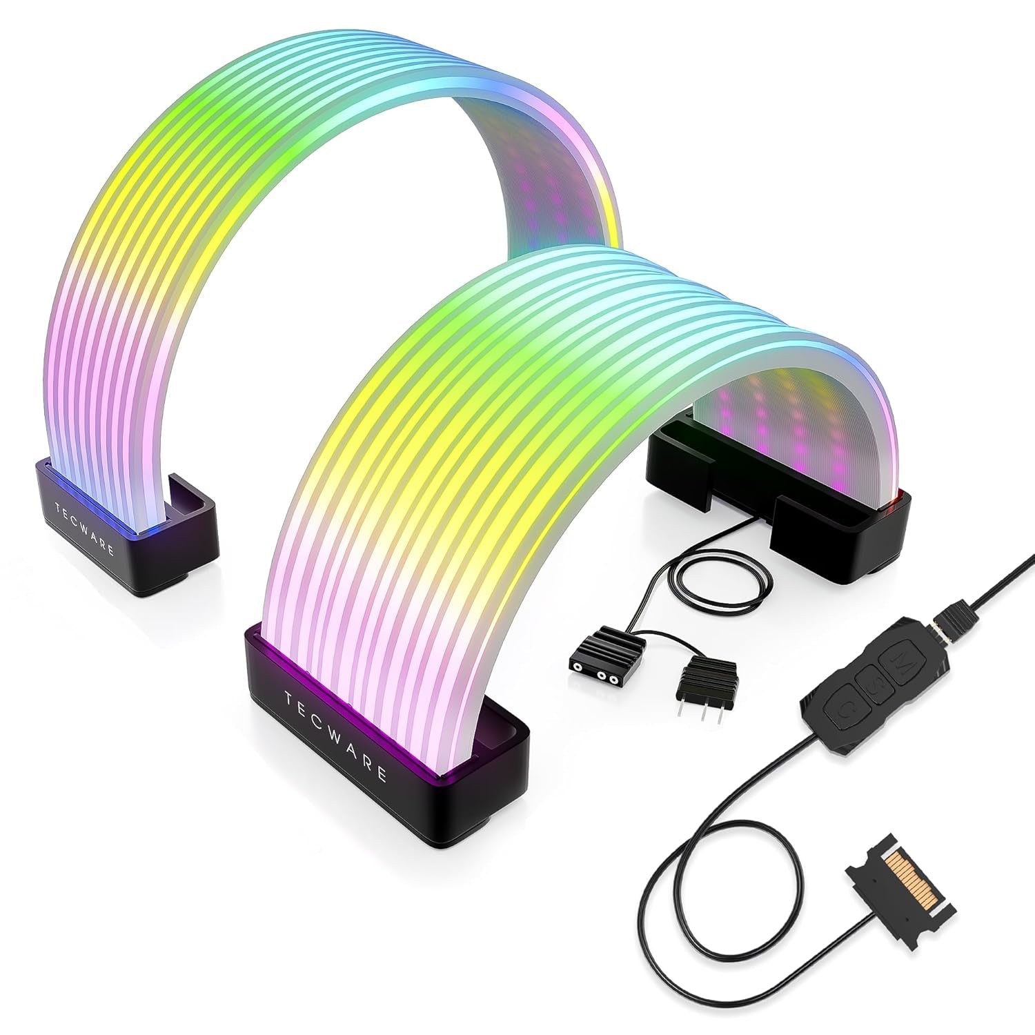 Flex RGB Cable Management Kit | Compatible with 24-Pin Motherboard and 8-Pin/16-Pin GPU | ARGB PSU Cable Extension with 5V 3-Pin Sync | RGB Lighting Solution for PC Cables | Black