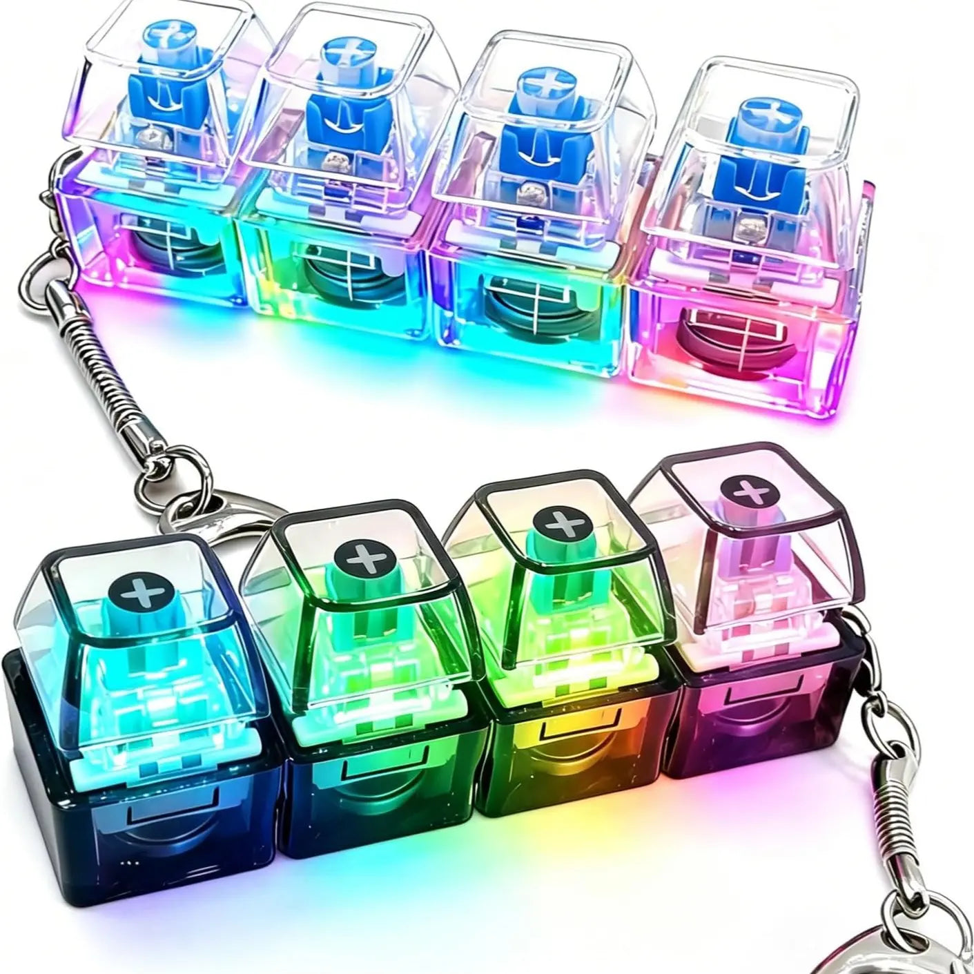 2-Pack LED Keyboard Fidget Keychain - 4-in-1 Stress Relief Clicker Toy for Anxiety Management and Sensory Decompression for All Ages