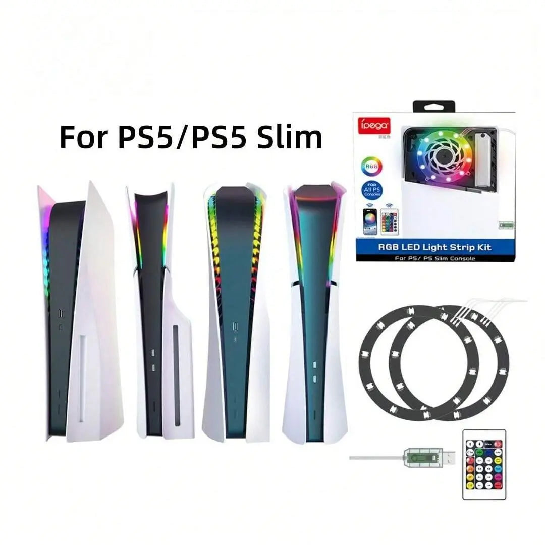 RGB LED Light Strip Kit for PS5/PS5 Slim Console - USB-Powered Decorative Lighting with Remote Control - Ideal Gift for Men and Boyfriends