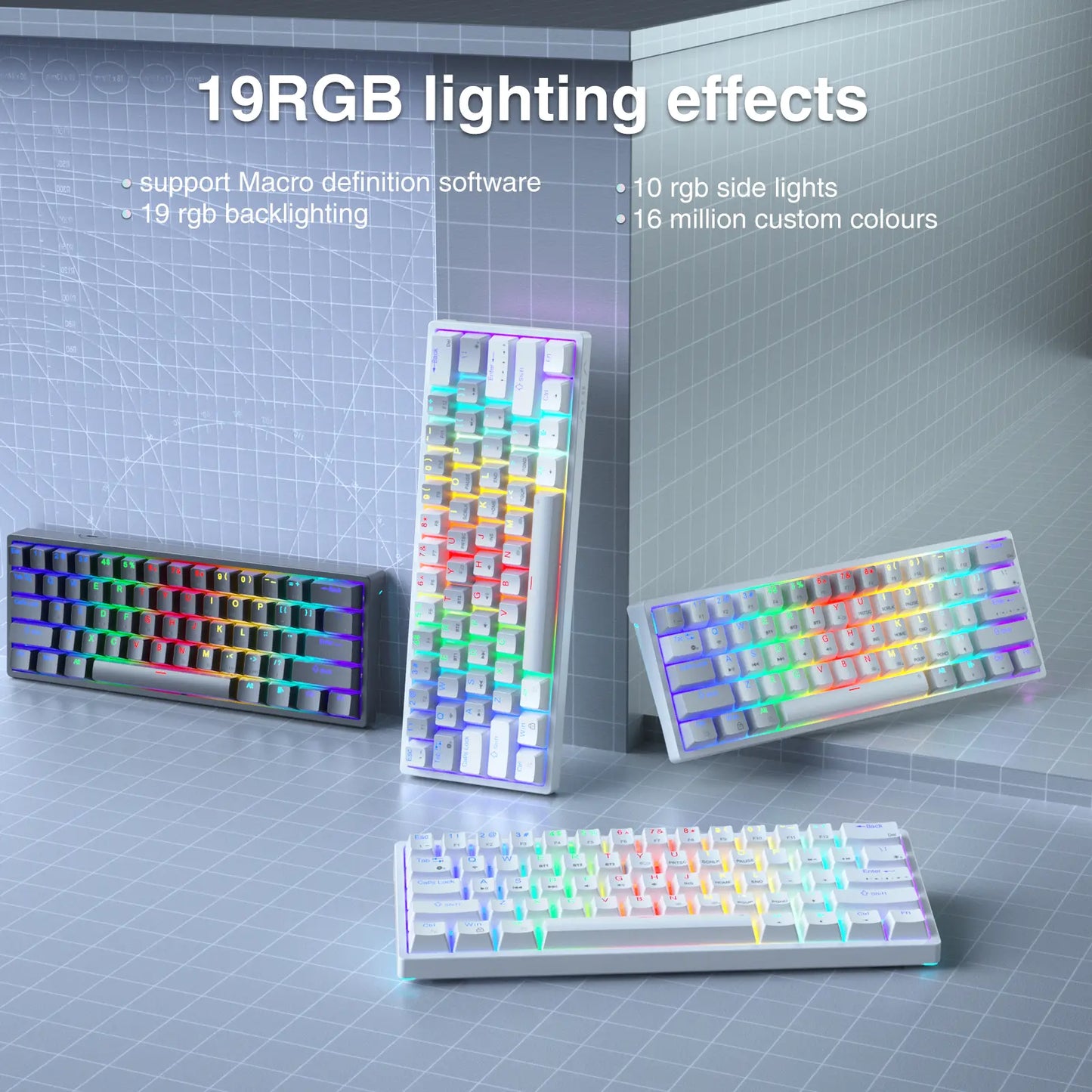 Solakka SK961 Wireless Mechanical Keyboard - 60% Compact Design, Triple Connectivity, RGB Backlighting, Programmable Features for Gaming and Office Use, Ideal Birthday Gift