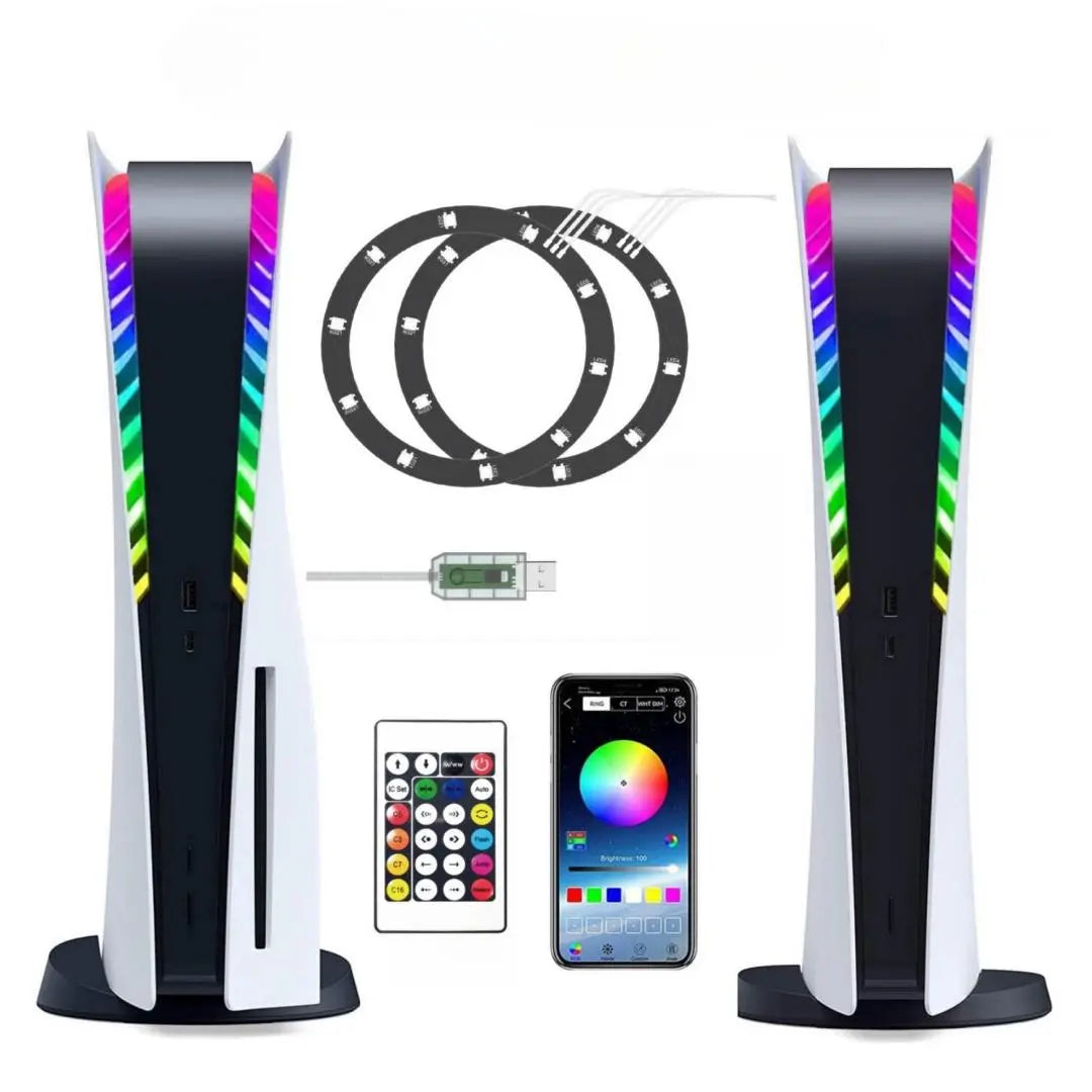 RGB LED Light Strip Kit for PS5/PS5 Slim Console - USB-Powered Decorative Lighting with Remote Control - Ideal Gift for Men and Boyfriends
